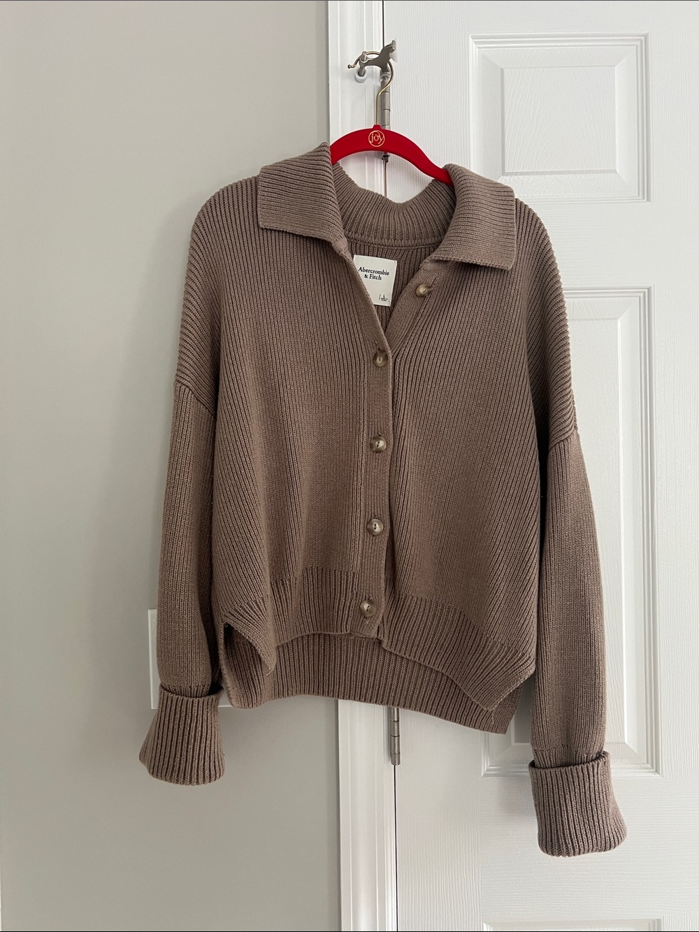 Abercrombie & Fitch Taupe Button-Front Ribbed Cardigan
